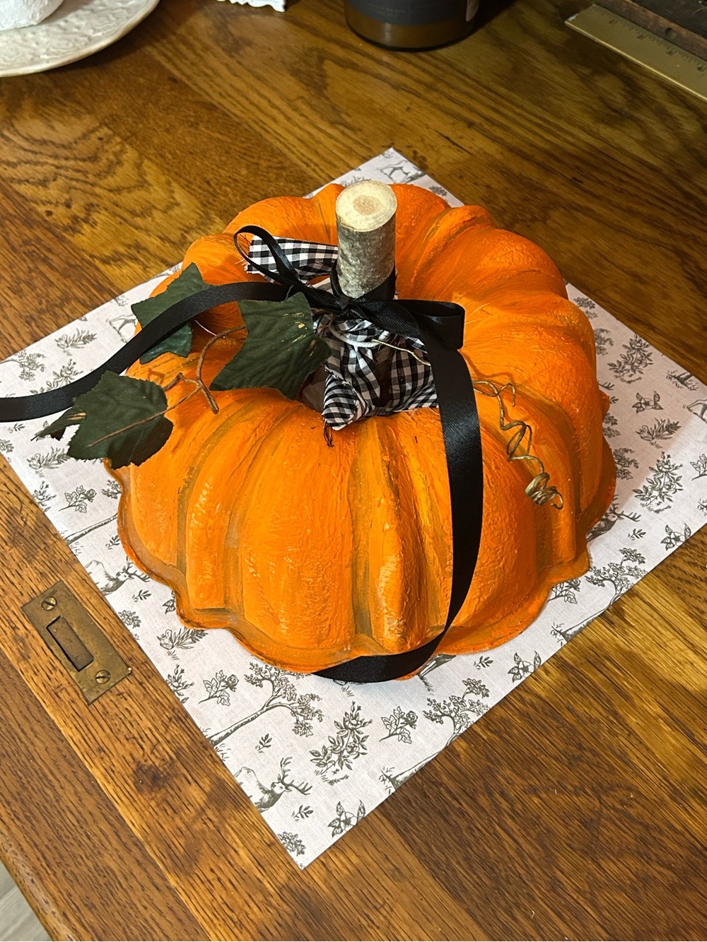 Handpainted Decorative Orange Pumpkin with Black Ribbon